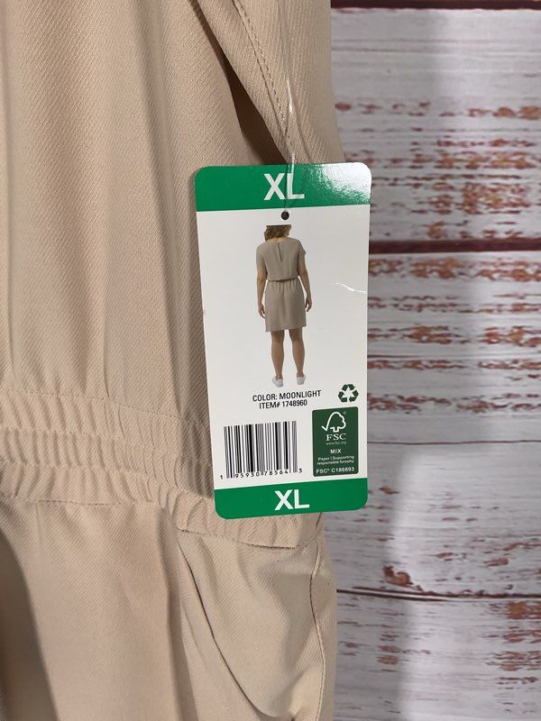 NWT 32 Degrees Cool Moonlight Dress Beige Elastic Tight Waist Size XL Women's