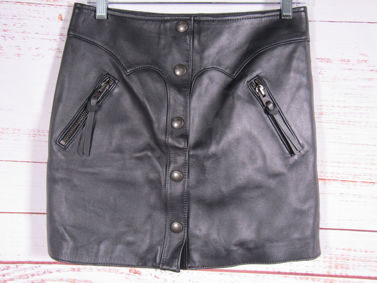 Coach Women's Black Leather Western Mini Skirt Size 0
