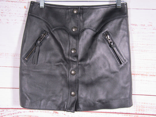 Coach Women's Black Leather Western Mini Skirt Size 0
