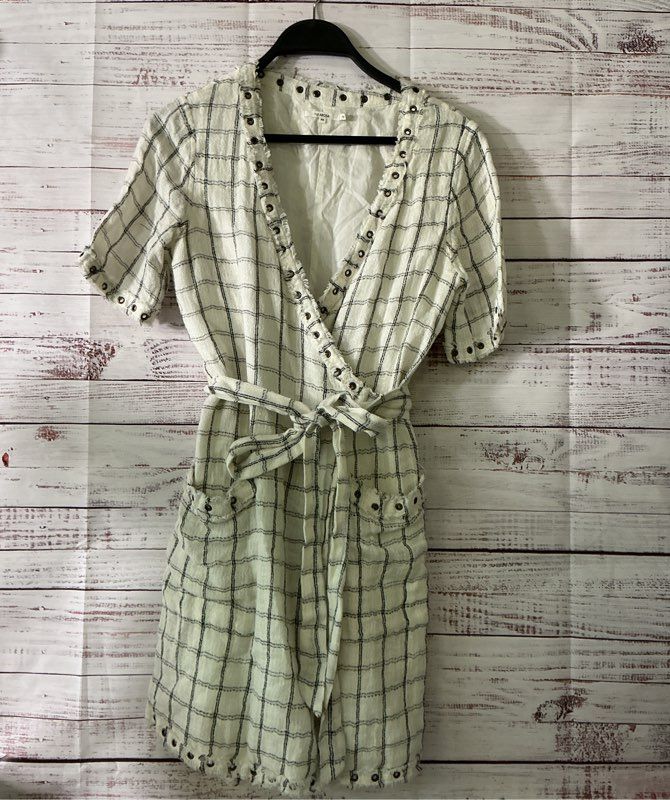 Women's Tularosa Ivory with black Check Wrap Dress Size XS