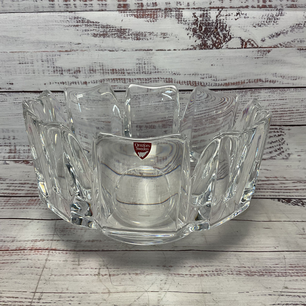 Orrefors Sweden Corona Clear Lead Crystal Glass Lars Hellsten Signed Bowl 9"x 5"