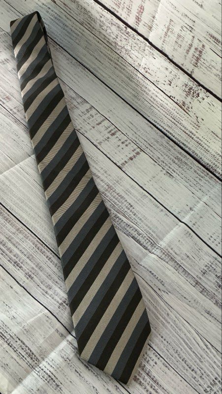 Bottega Veneta Gray Black Blue Striped Tie