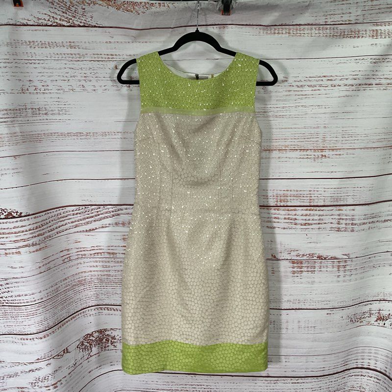 Elie Tahari Textured Green/Beige Sleeveless Mini Casual Dress - Size 6