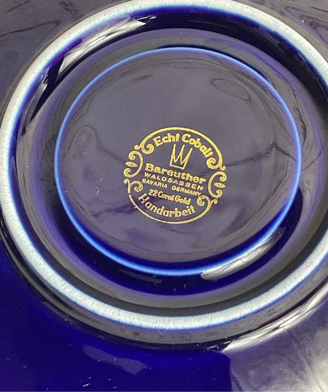 Bareuther Waldsassen Echt Vintage 22K Gold Germany Set of 4 Saucers Cobalt