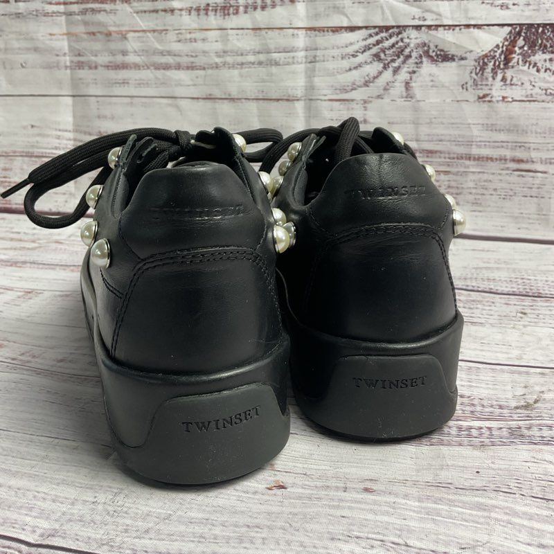 Twinset Black Leather Faux Pearl Platform Sneaker Women's Size 5 US