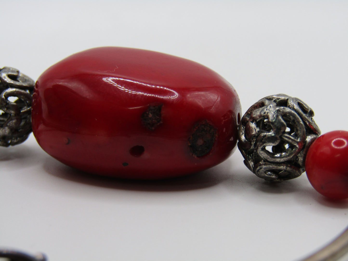 6" Red Coral Sterling Silver Clasp Toggle Bracelet