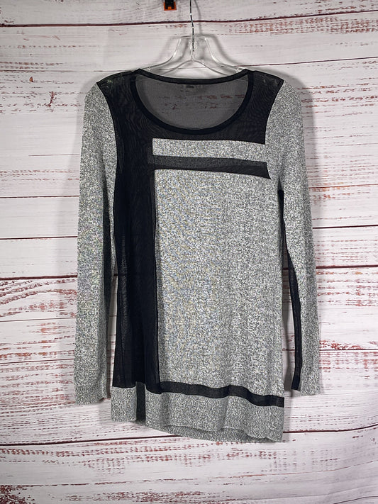 Helmut Lang Gray and Black Partial Mesh Long Sleeve Top - Size S