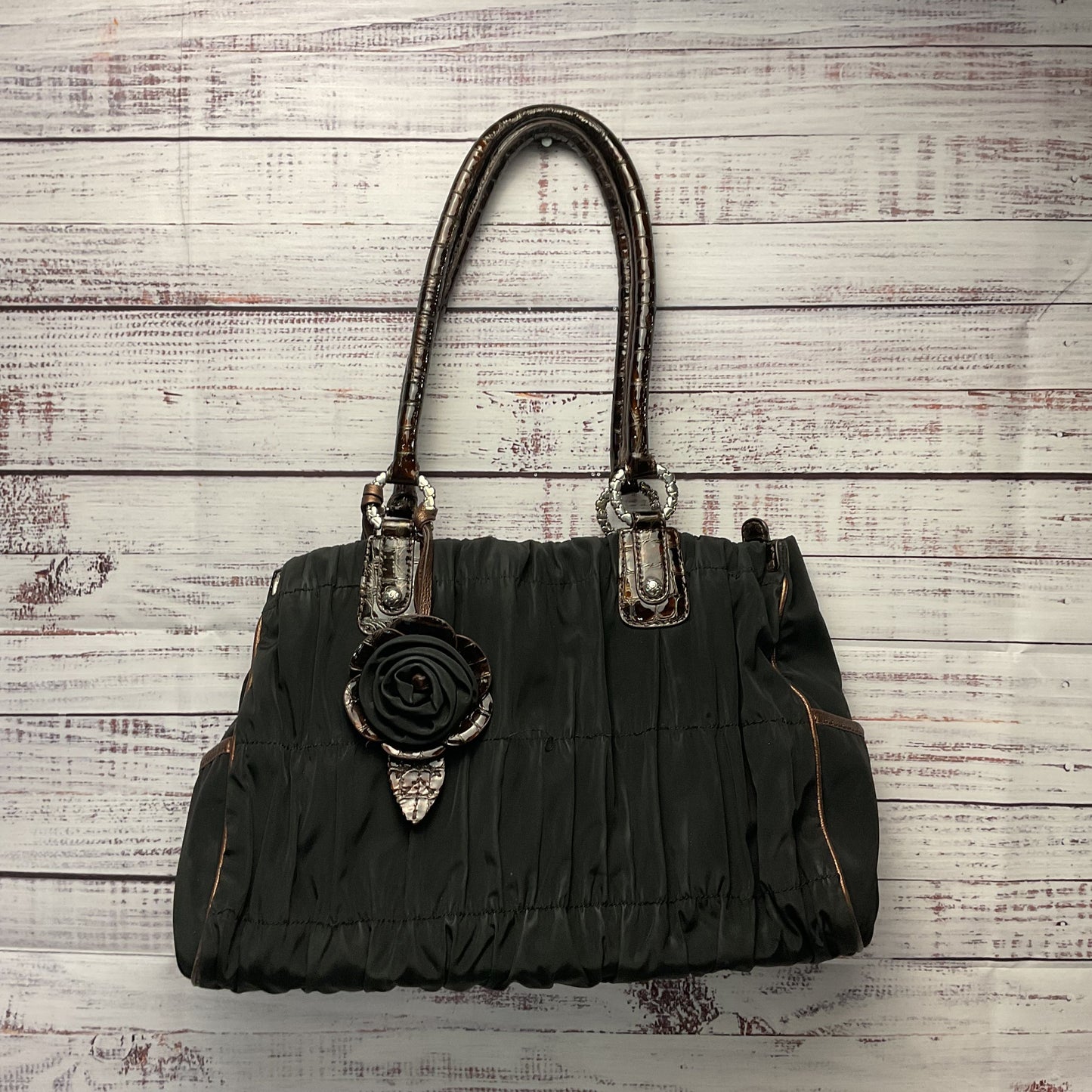 Brighton Black Gathered Nylon Tote Shoulder Bag Purse As-Is