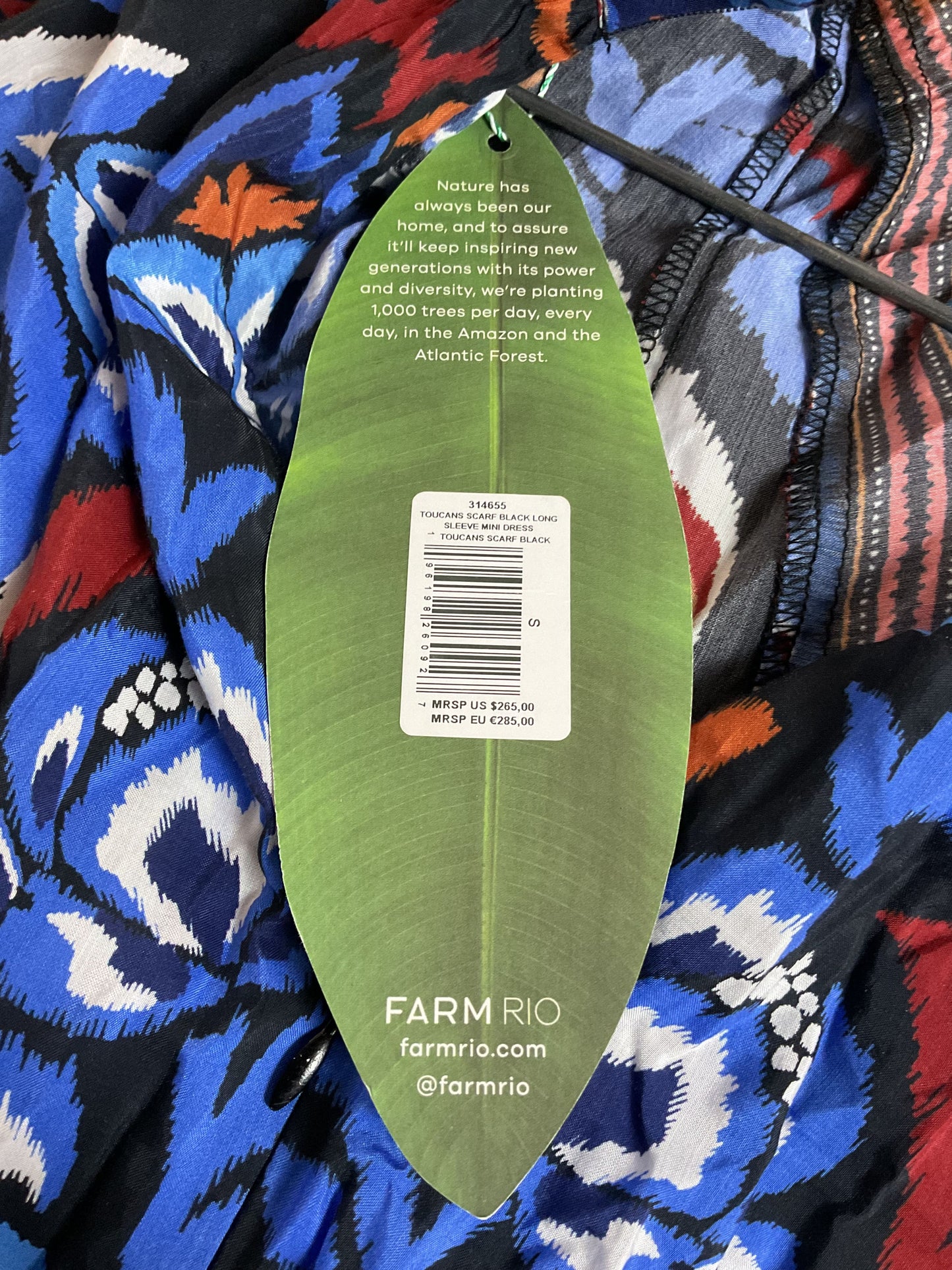 Farm Rio Blue Toucan Mini Dress - Size S NWT