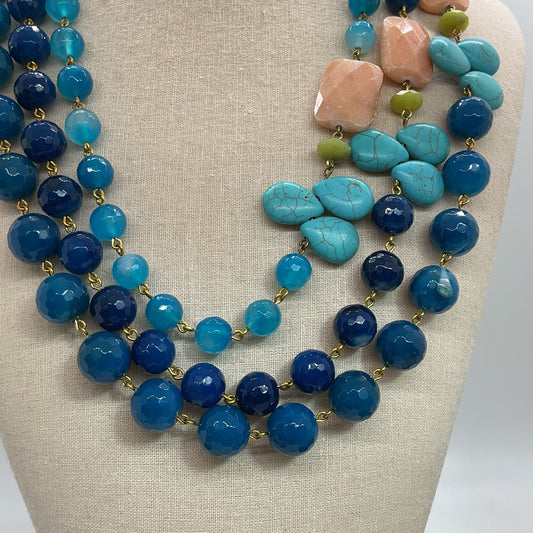 NWT DAVID AUBREY Multi Stone 3 Strand Beaded Necklace- 25"