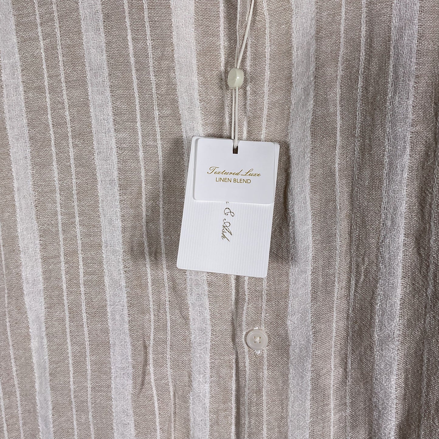 Porter & Ash Beige White Stripe Button Up Short Sleeve Shirt - Size M New