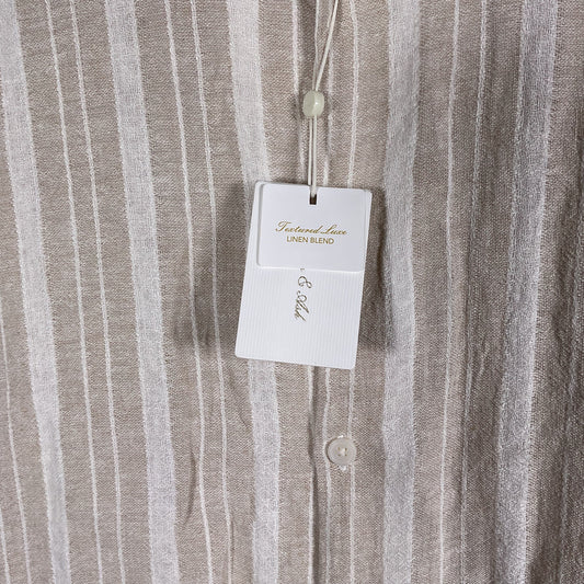 Porter & Ash Beige White Stripe Button Up Short Sleeve Shirt - Size M New