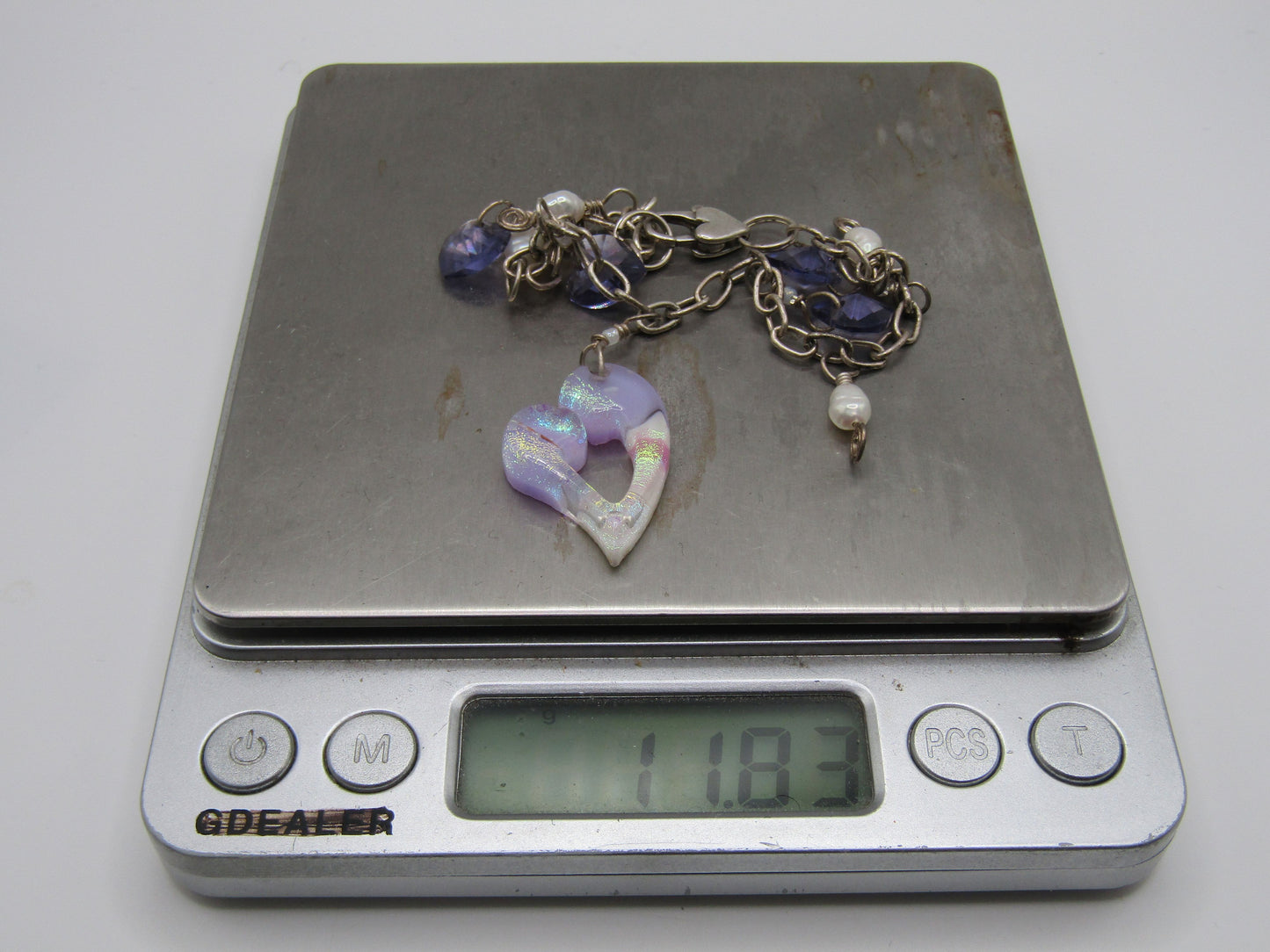 Artisan Handcrafted Sterling Silver Dichroic Glass Heart Charm Bracelet