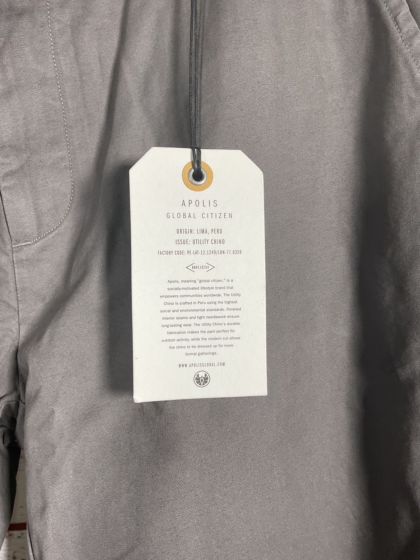 Apolis Global Citizen Gray Standard Issue Utility Chino Pants NWT - Size 38
