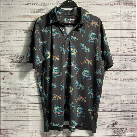 Chubbies Charcoal Gray Lizard All Over Print Polo Shirt - Size M