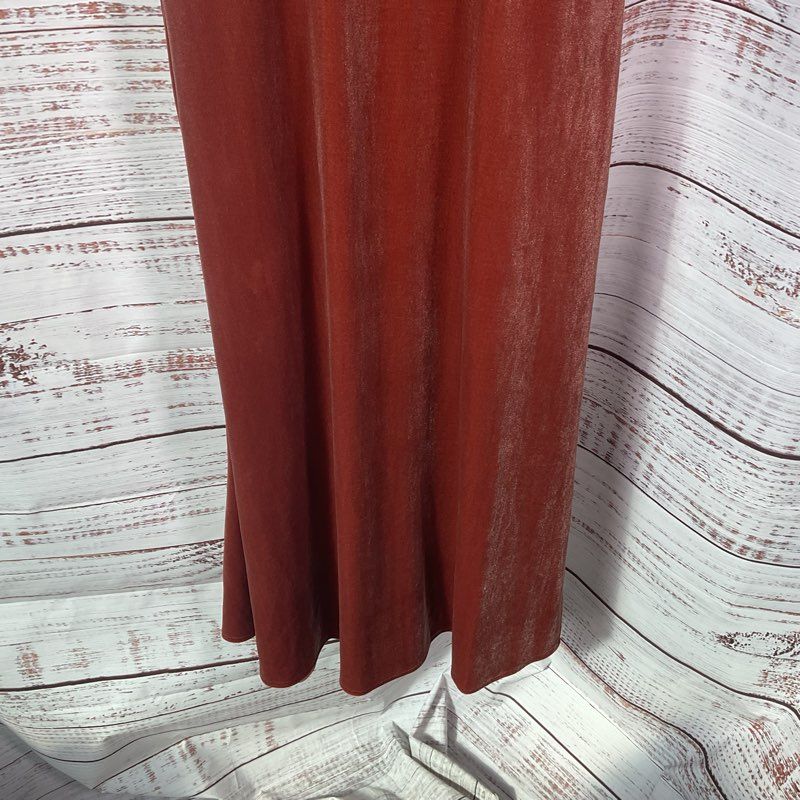 Jenny Yoo Rust Brown Velvet Sleeveless Low Cut Lace Front Maxi Dress Size 12