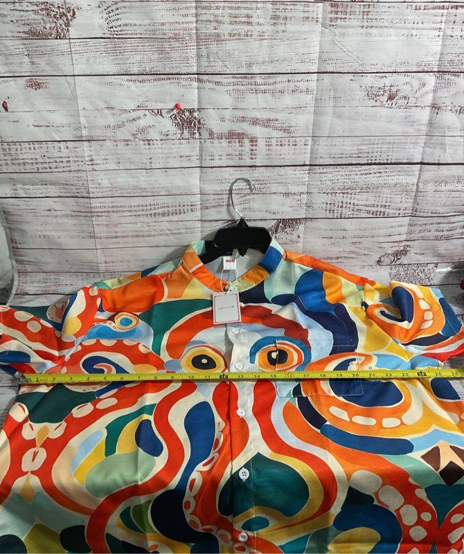 NWT HOO Men's Multicolor Octopus Graphic Button Up Shirt Size XL