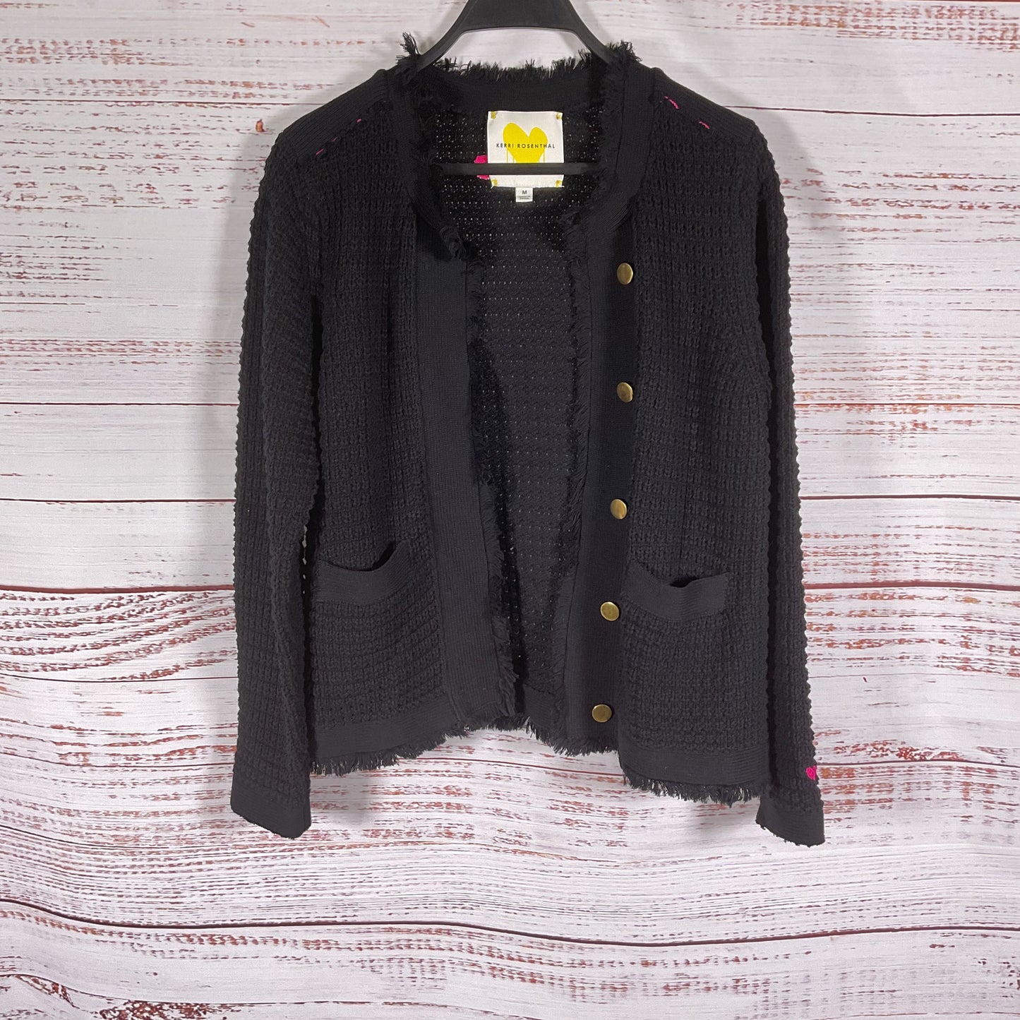 Kerri Rosenthal Black Beaulero Fringe Cotton Sweater Cardigan - Size M