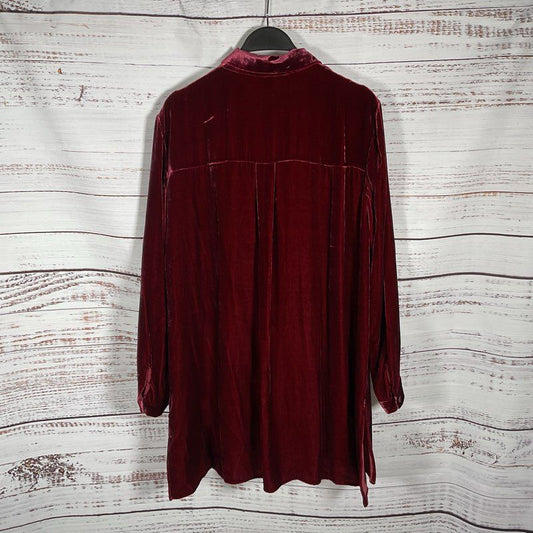 NWT Eileen Fisher Hibiscus Velvet Maroon Button Up Shirt MSRP $288 - Size M