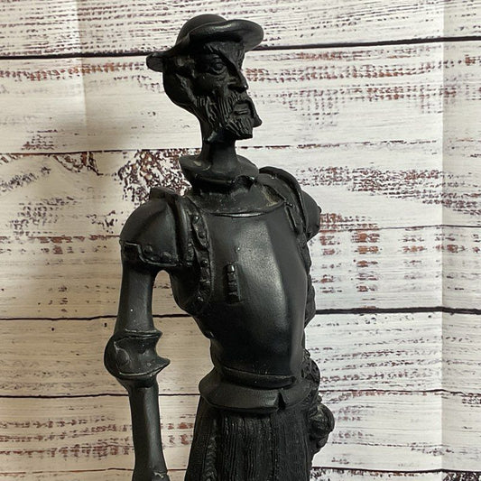 VTG. 18" Black Resin? Don Quijote Figural Sculpture- MISSING STICK