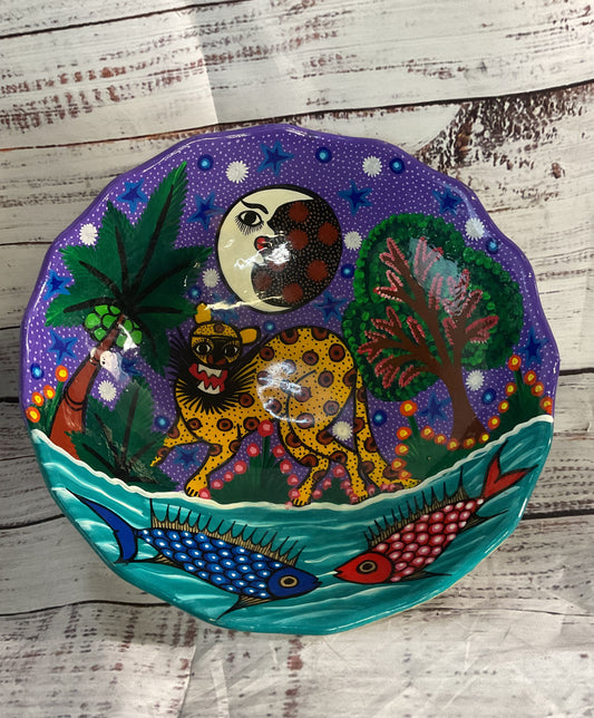 Inocencio Lazaro Hand Painted Puerto Vallarta 3 Footed Bowl Multicolor