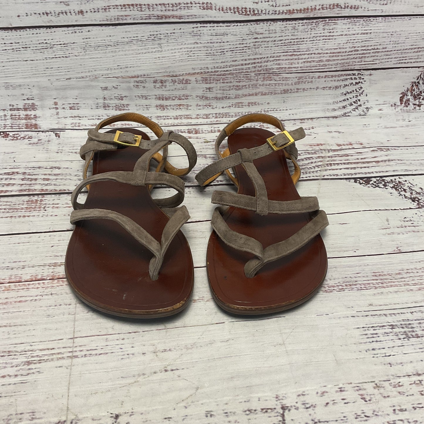 Chie Mihara Brown Taupe Suede Flats Strappy Sandal Women Size 7