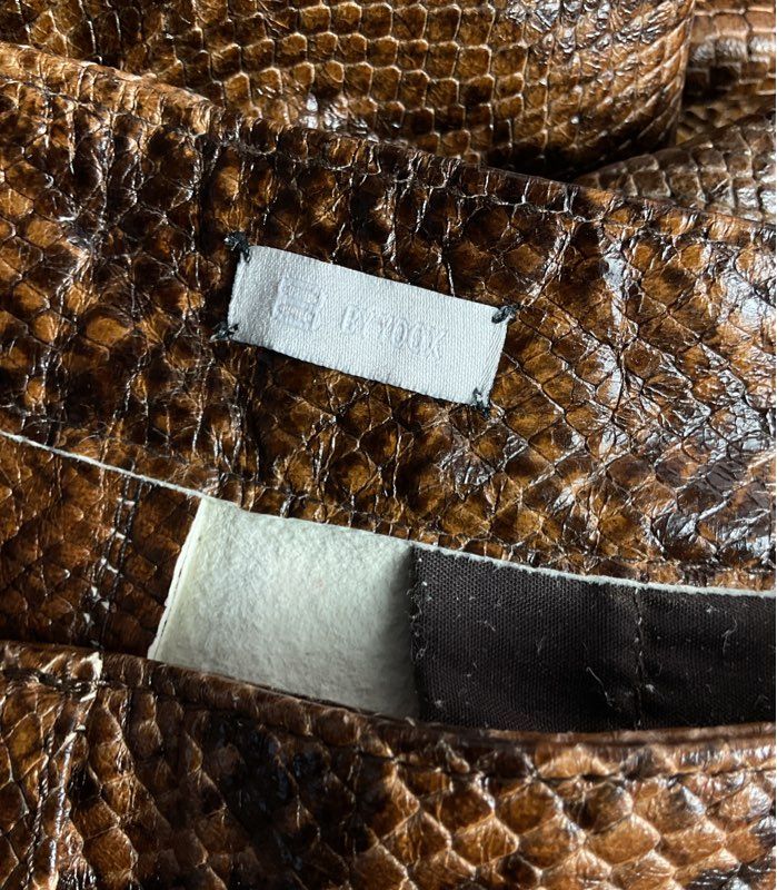 8 By Xoox Snakeskin Embossed Lambskin Leather Pants Brown 44