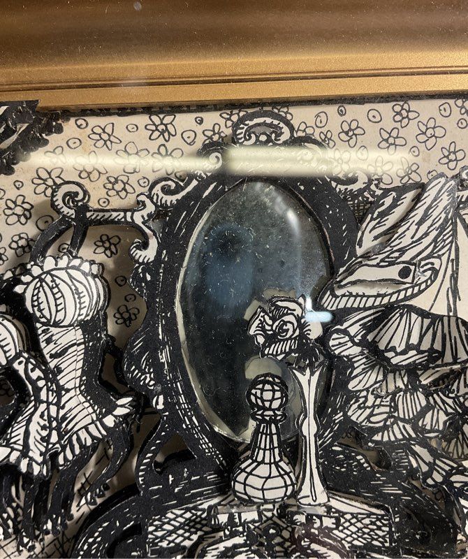 Vintage Black & White 3D Art Print of Women Bathing in Tub Gold Frame 11"X 9"