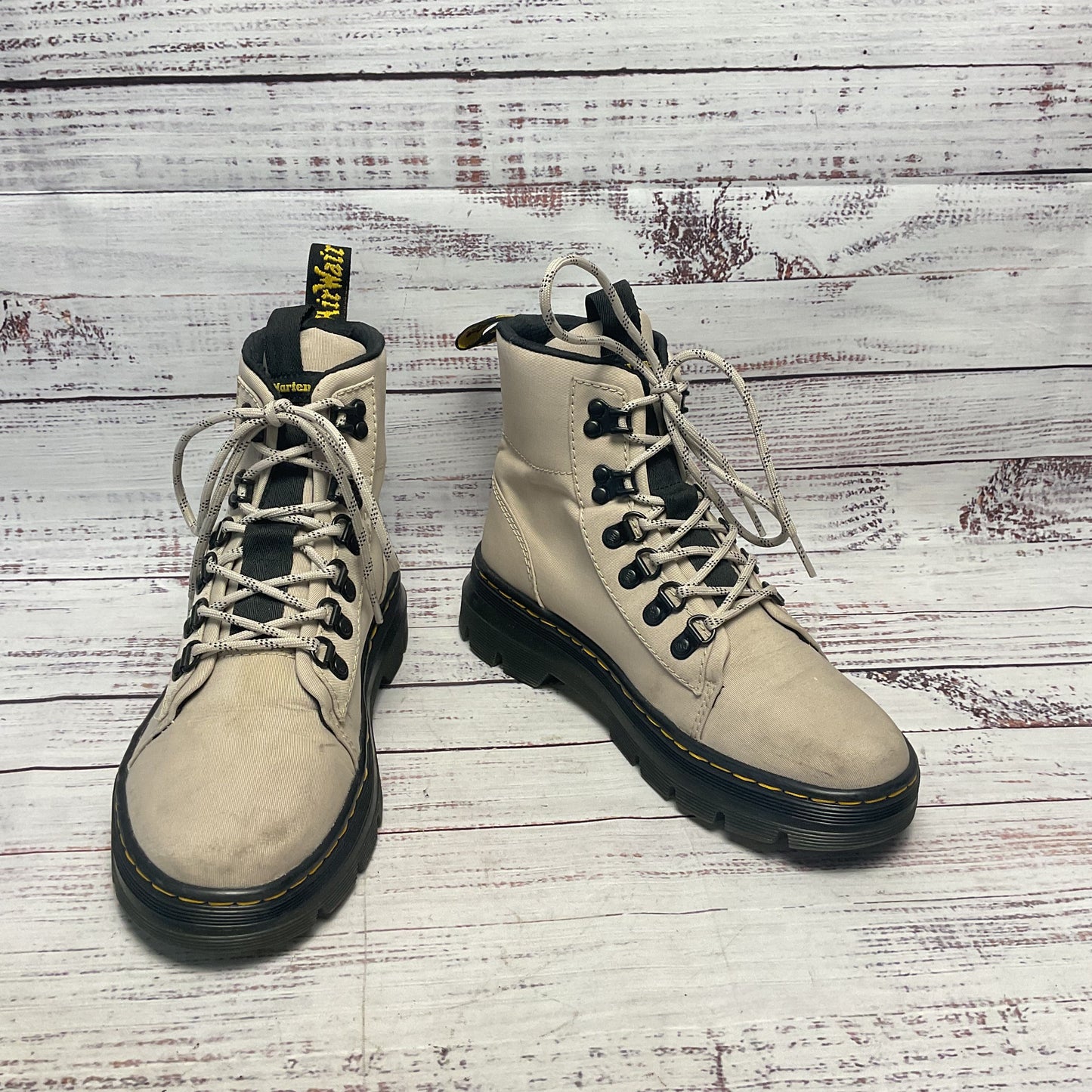 Dr. Martens Combs W Taupe Polytwill Combat Boot Women Size 6