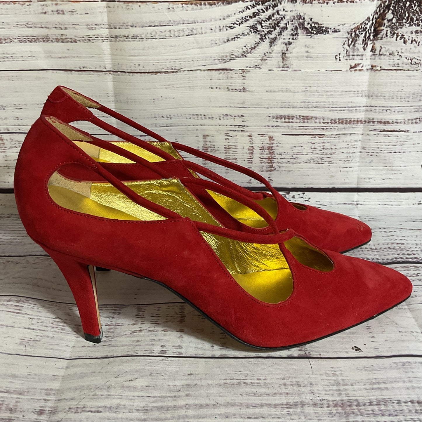 VIA SPIGA Women's Red Suede Cross Front Strap Pump Heels- SZ 7B