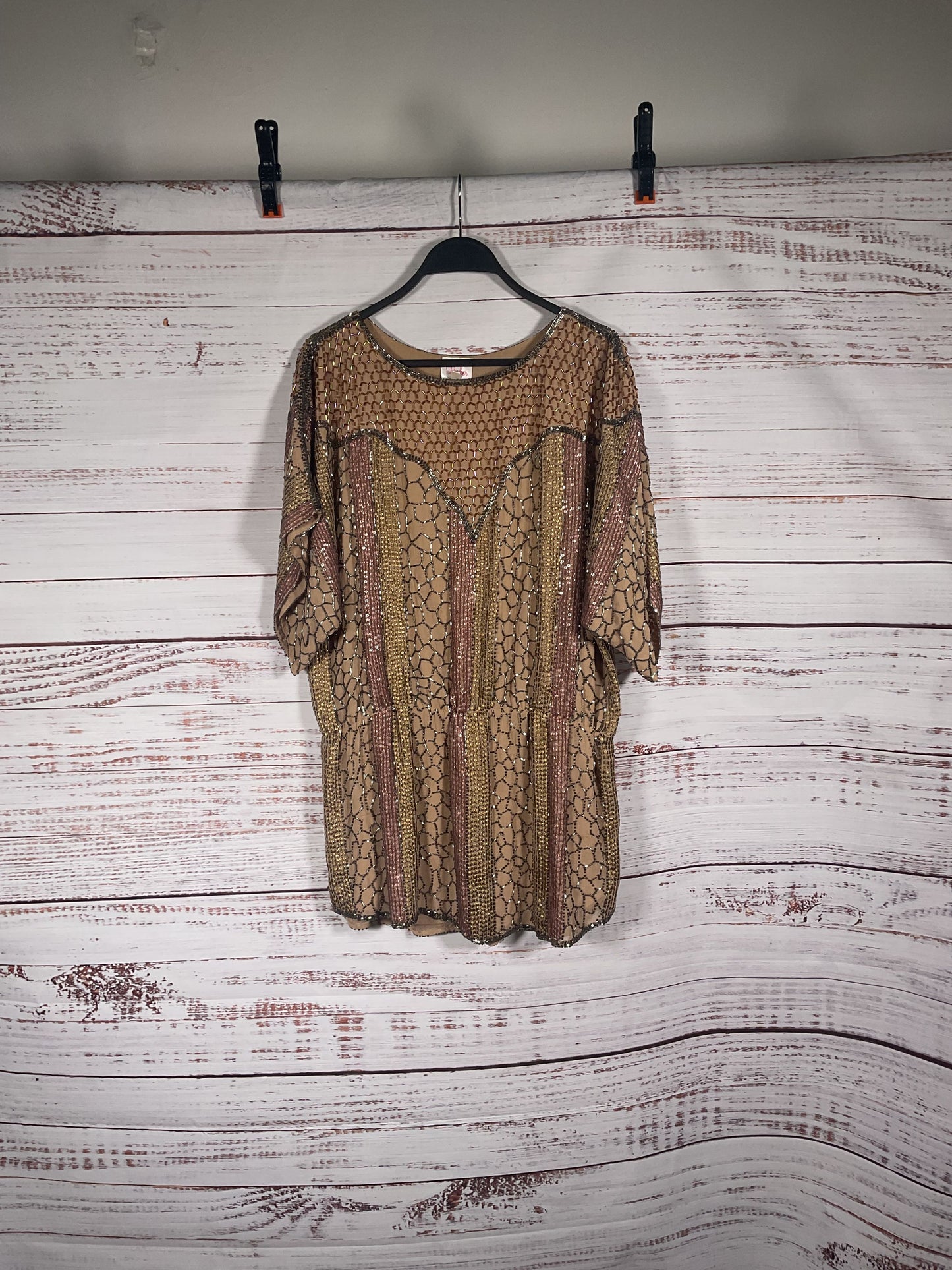 Parker Brown Short Sleeve Beaded Top - Size S