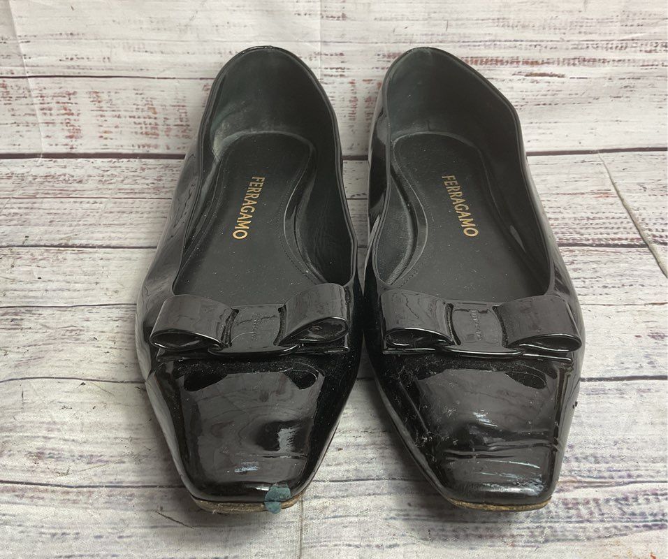 Ferragamo Vara Bow Ballerina Shoes Black 10.5