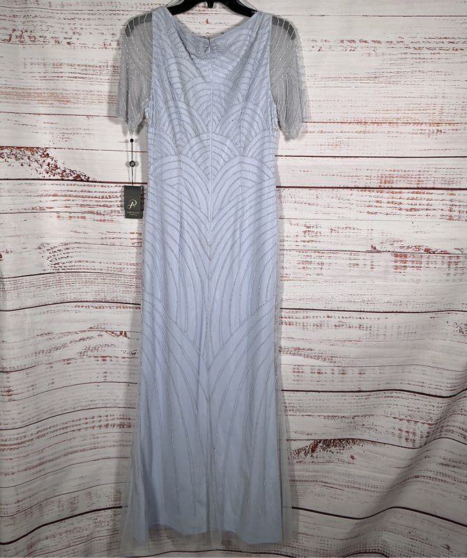 NWT Adrianna Papell Light Blue Beaded Long Gown Size 6 Retail $329