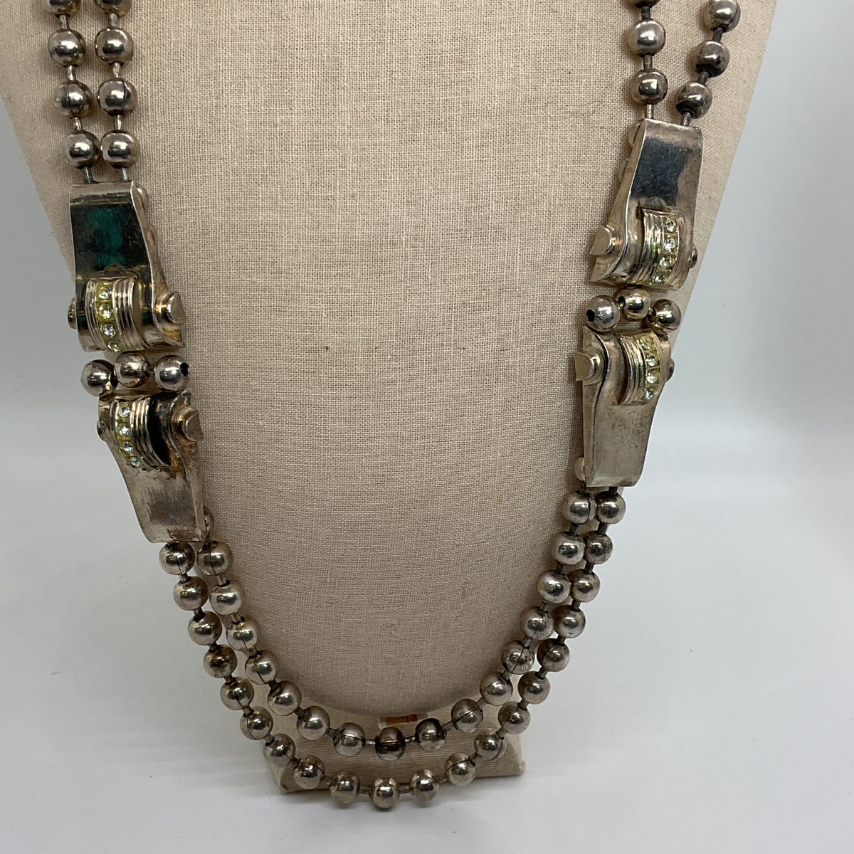 VTG IKUO ICHIMORI Paris Silver Plate Beaded & Rhinestone Statement Necklace- 31"