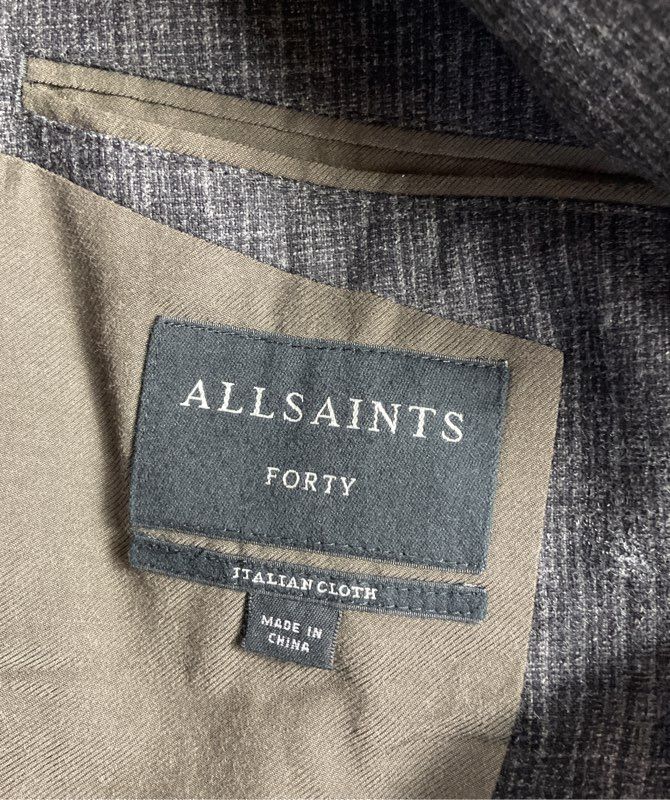 All Saints Wool Pinstripe Double-Breasted Blazer Charcoal Grey 40