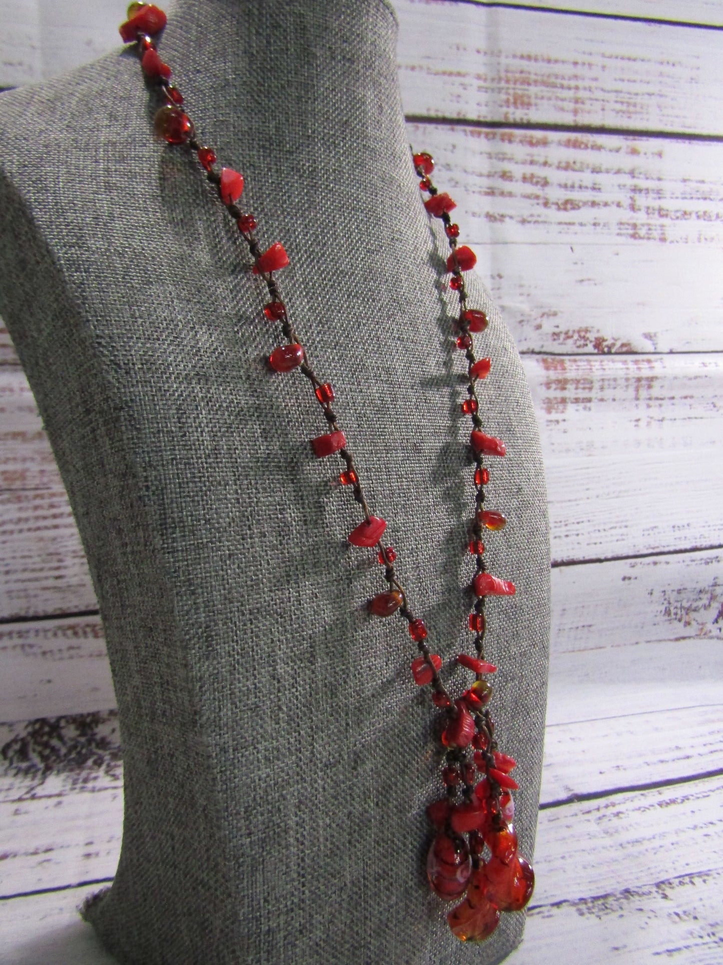 Artisan Handcrafted Murano Glass Red Coral Tied Necklace