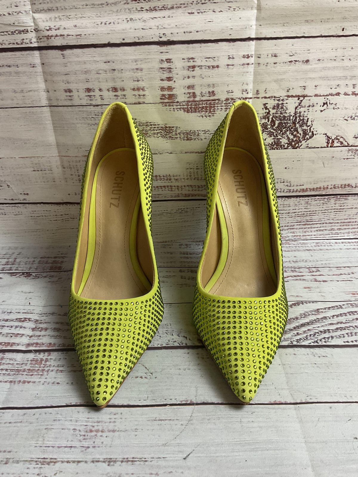 Schutz Wild Lime Pump Rhinestone Heel Women 6B