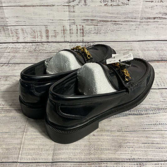 Mango MNG Black Faux Leather Gold Tone Chain Detail Loafer Casual Shoe Women 6.5