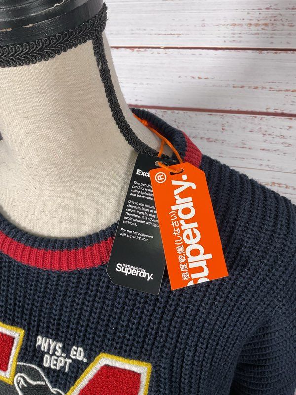 NEW Superdry Varsity Ribbed Knit Sweater #54 Superdry Original Size 12 US Blue