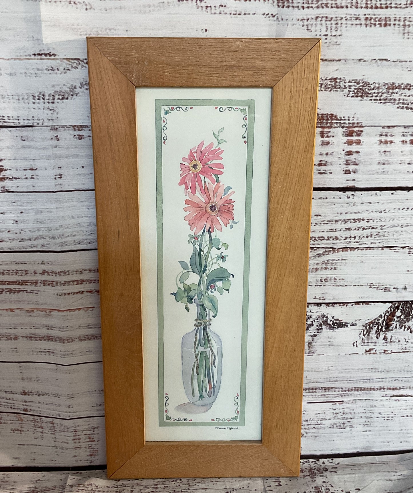 Cosmos & Gerbera Flowers in Jars Framed Print Signed by Sarah Malin