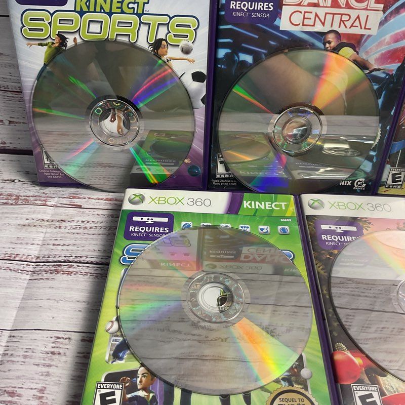 Microsoft 5 pc Xbox 360 Kinect Game Bundle Sports Party Adventures Dance Central