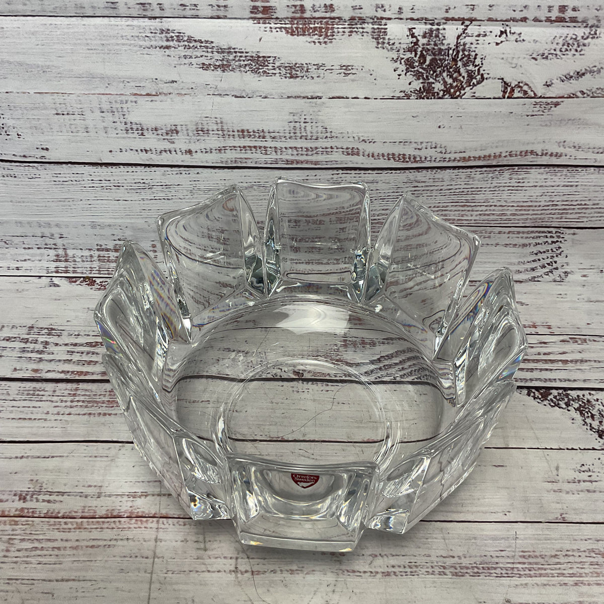 Orrefors Sweden Corona Clear Lead Crystal Glass Lars Hellsten Signed Bowl 9"x 5"