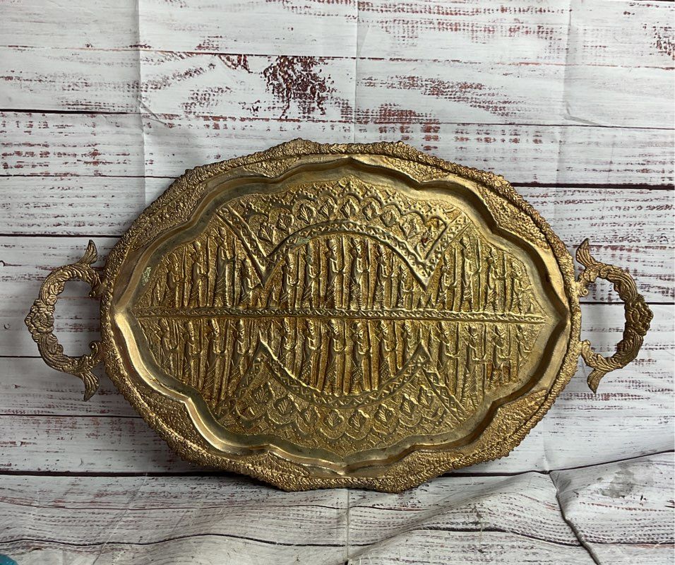 Vintage Persian Embossed 20" King Tray Brass