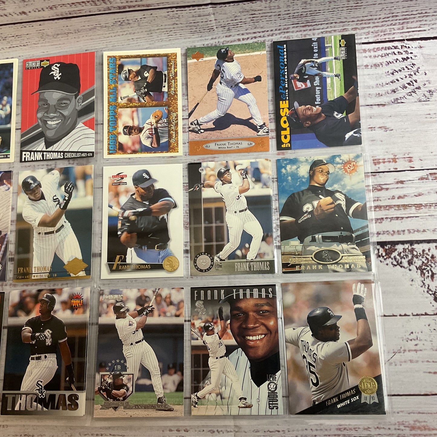 Set of 45 FRANK THOMAS Baseball Cards- Topps, Upper Deck, Fleer, Score, Donruss