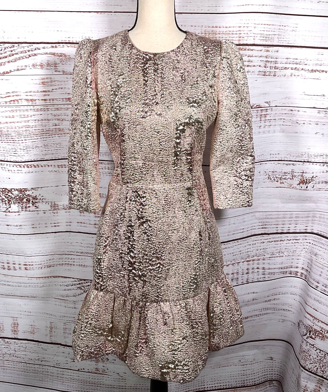 Dolce & Gabbana Jacquard Sheath Mini Dress Pink Metallic