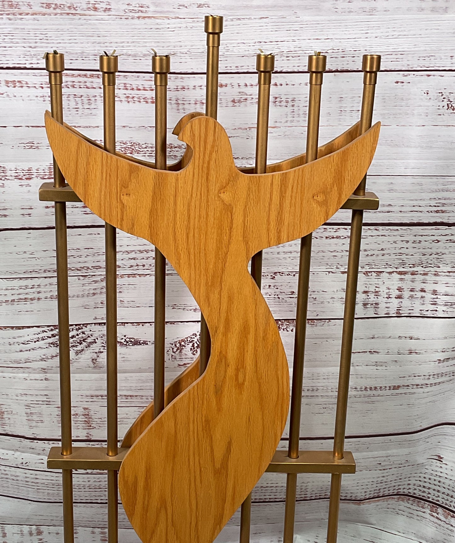 Vintage Handmade Wooden Judaica 44.5" Temple Menorah Brown
