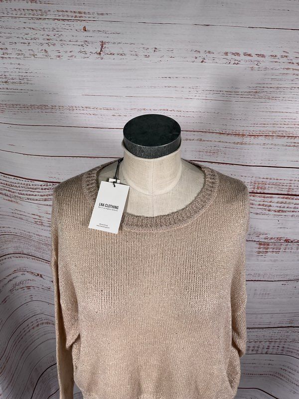 NWT LNA Clothing Women's Knit Shimmer Cropped Beige Sweater Size S