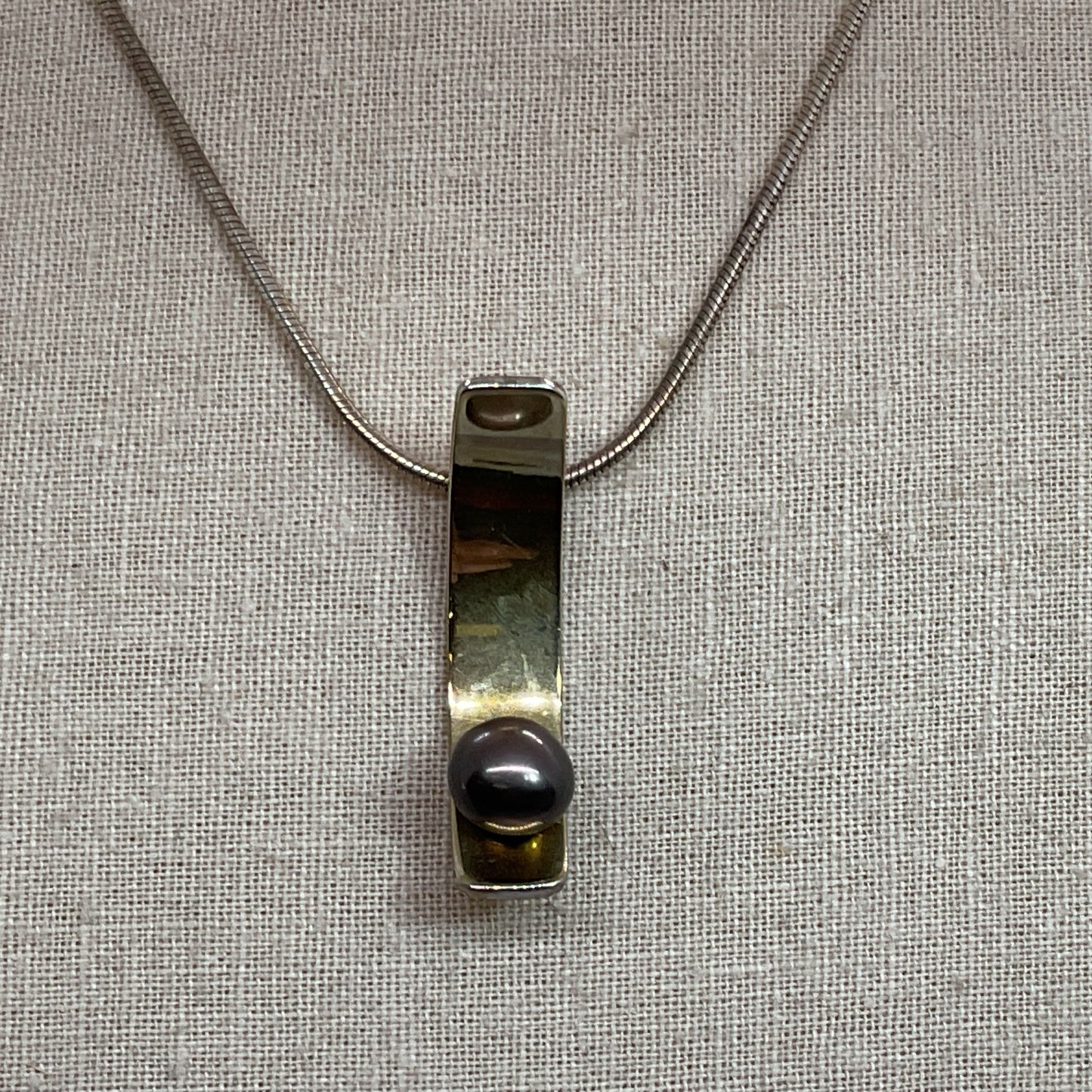 Italy Sterling Silver Vermeil & Pearl Pendant 15.5" Snake Chain Necklace- 10.51g