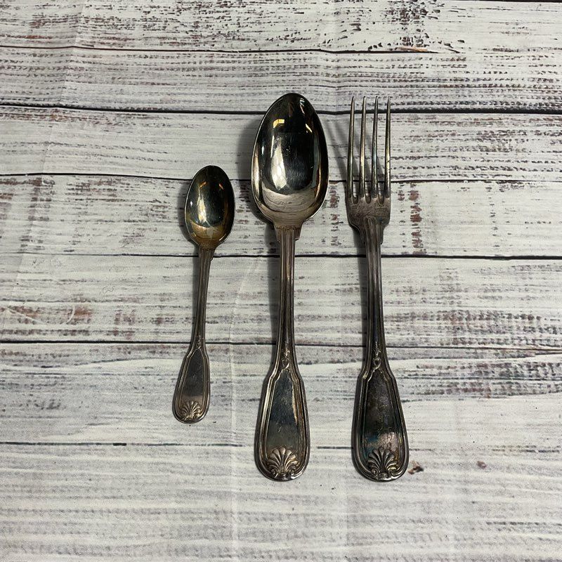 VTG. Ercuis Maintenon Shell Coquille Silver Plate Flatware 3 Pc. Serving Set