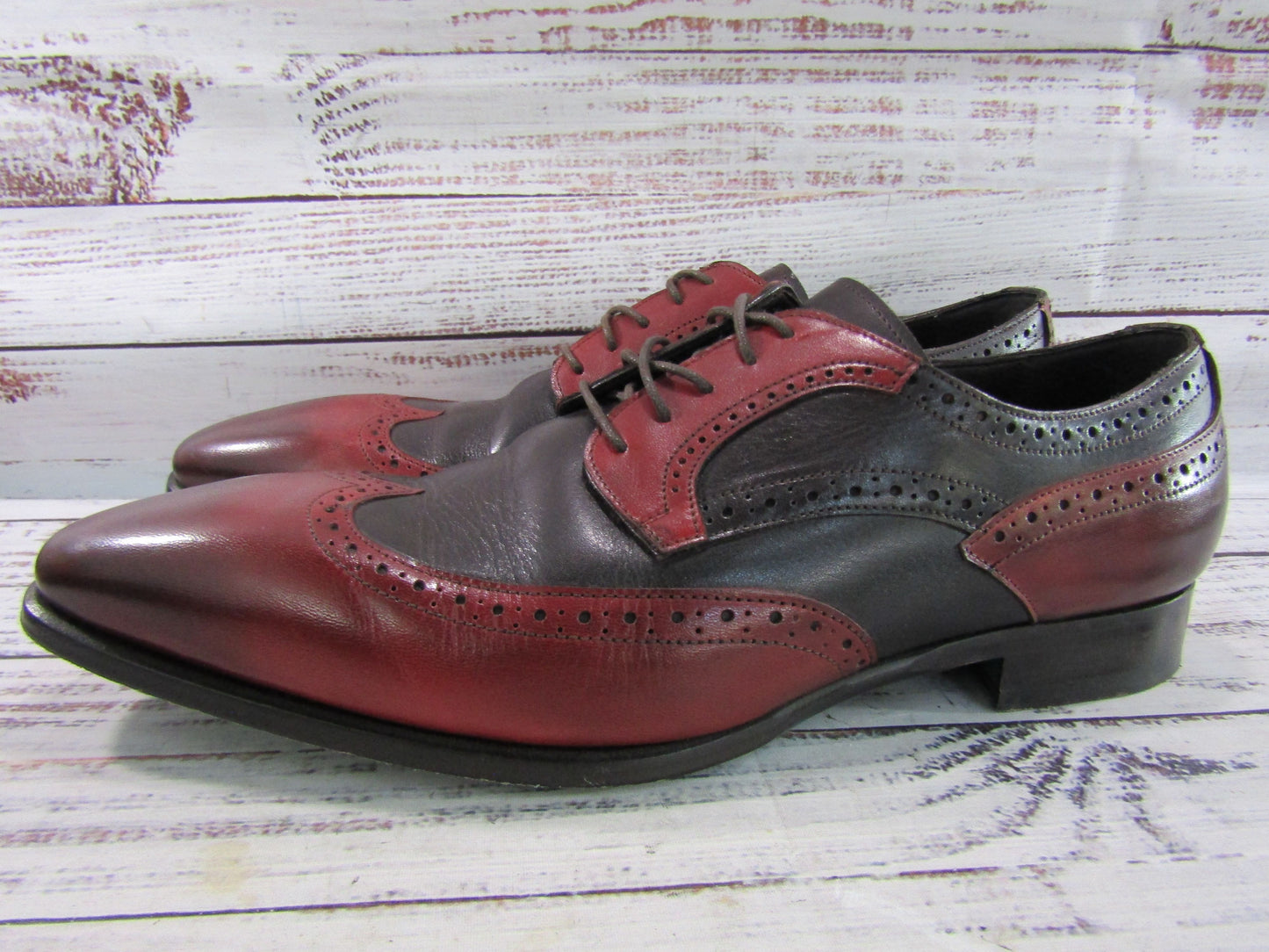 Emilio Franco Men's Black & Red Leather Wingtip Oxfords Size 11 Made in Italy